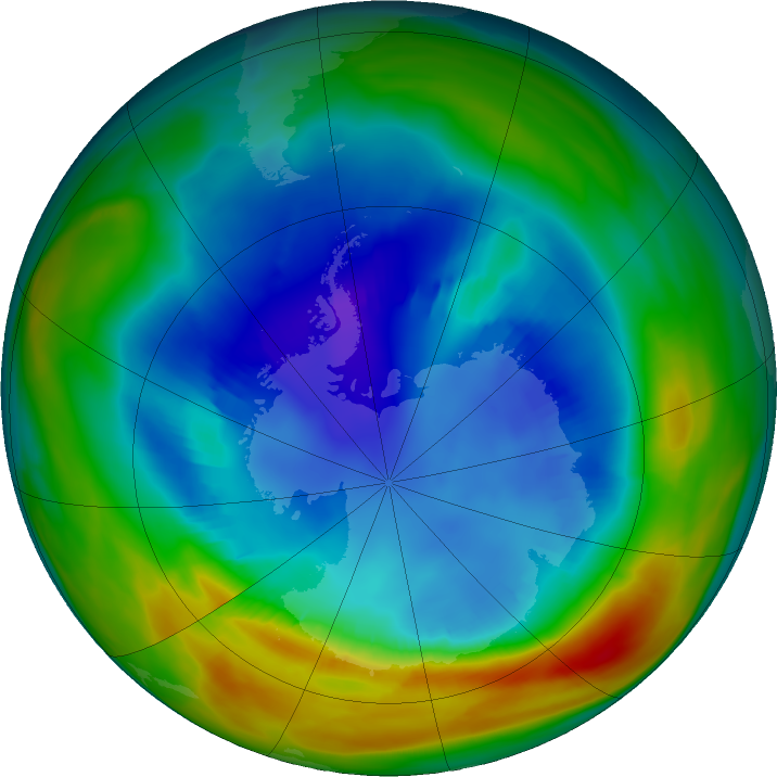 Antarctic ozone map for 20 August 2019